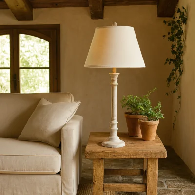 The Range Collonges Slim Pillar Table Lamp with Linen Shade - White