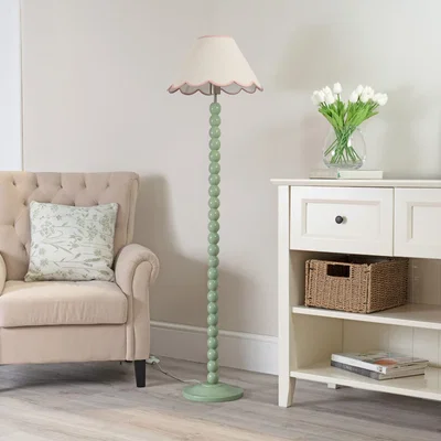 The Range Bobbins Sage Floor Lamp with Scallop Tapered Shade - Pink