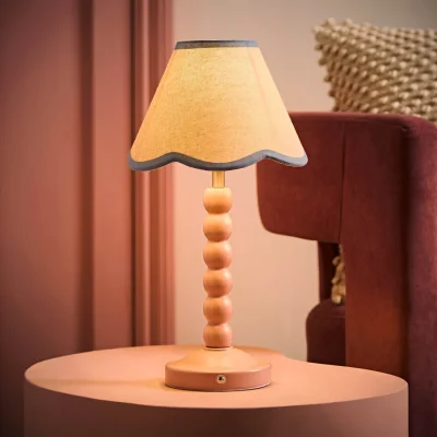 The Range Bobble Pink Rechargeable Table Lamp Blue Shade - Pink