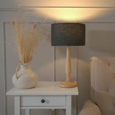 The Range Victoria Light Wood Table Lamp Drum Shade - Grey / Including Bulb