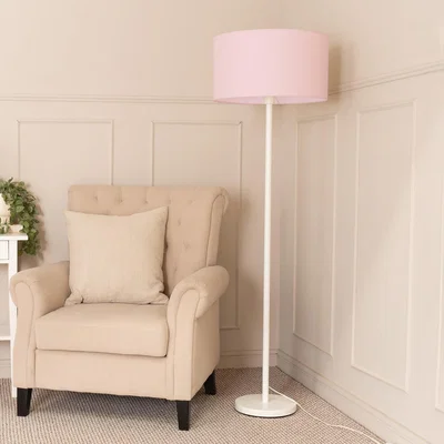 The Range Charlie White Floor Lamp with Drum Shade - Blush / Without Light Bulb
