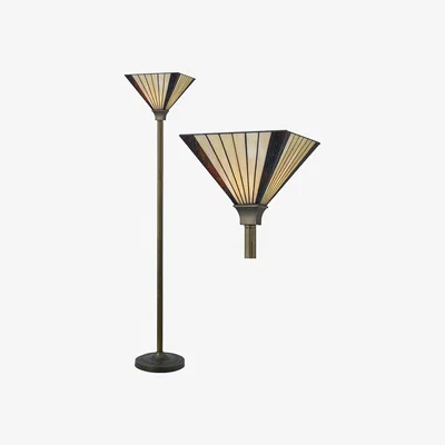 The Range Salisbury Uplighter Floor Lamp - Antique Brass Plate And Tiffany Decorated Glass