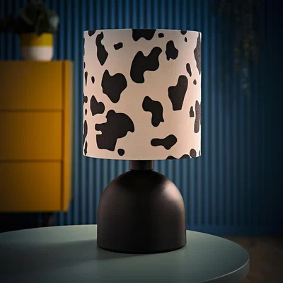 The Range Miley Cow Print Table Lamp with Drum Shade and LED Bulb - Black