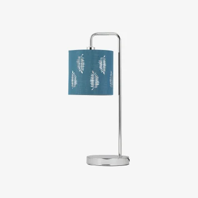 The Range Chrome Arched Table Lamp With Teal Fern Cut Out Shade - Chrome & Teal