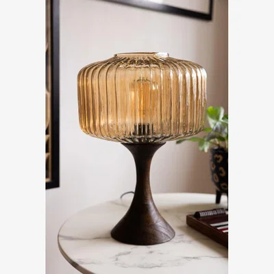 Rockett St George Amber Glass & Wooden Base Table Lamp