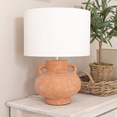 The Range Theo Terracotta Vase Ceramic Table Lamp with Linen Drum Shade - Orange