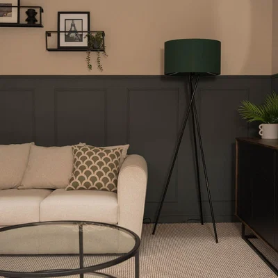 The Range Camden Tripod Floor Lamp with Drum Shade - Forest Green / Green