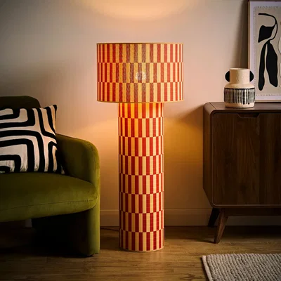 The Range Lori Orange Checkerboard Print Bamboo Midi Floor Lamp / Yes - Orange