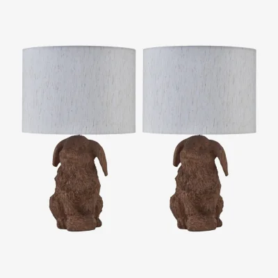 The Range Set Of 2 Lily Table Lamp With Shades - Brown Resin And Oatmeal Linen
