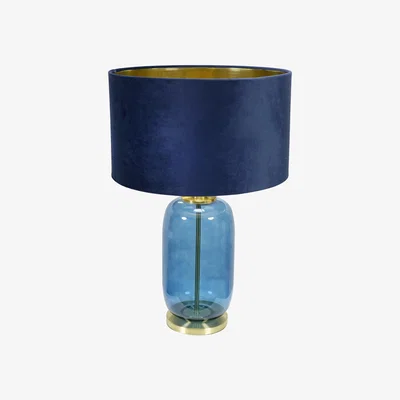 The Range Leigh Navy Blue Glass Table Lamp with Velvet and Gold Inner Shade and Bulb - Navy