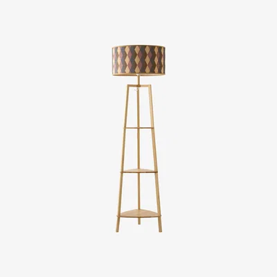 The Range Hiru Natural 3 Tier Wooden Shelf Floor Lamp with Bamboo Shade - Geo / Yes - Multi