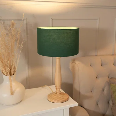 The Range Victoria Light Wood Table Lamp Drum Shade - Green / Including Bulb
