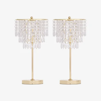 The Range Set Of 2 Cascada Table Lamp With Shades - Polished Gold Plate And Clear Acrylic