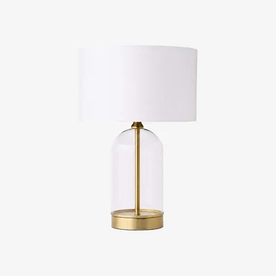 The Range Jessy Fabric Drum Shade Trim Glass Table Lamp - Gold Trim / White Shade / Yes - Gold