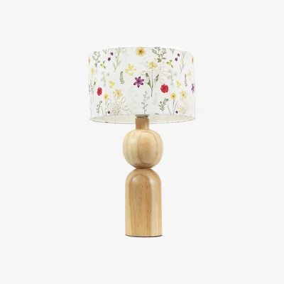 The Range Azalea Rustic Wooden Table Lamp with Floral Embroidered Drum Shade - Natural / Bulb Not Included