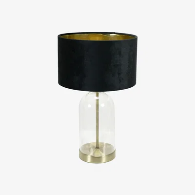 The Range Jessy Glass with Gold Trim Table Lamp Black Velvet Gold Inner Shade and Bulb - Black