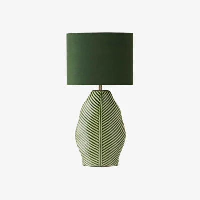 The Range Paloma Leaf Embossed Ceramic Table Lamp with Green Shade - Green