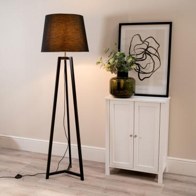 The Range Lottie Wood Floor Lamp with Tapered Shade and LED Bulb - Black