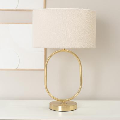 The Range Antonia Brushed Gold Oval Table Lamp with Boucle Drum Shade - Cream