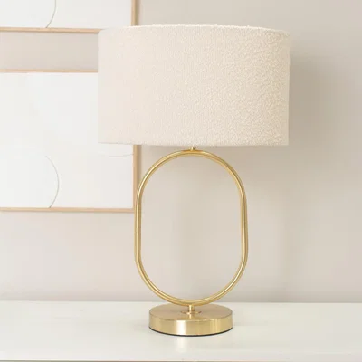 The Range Antonia Brushed Gold Oval Table Lamp with Boucle Drum Shade - Cream