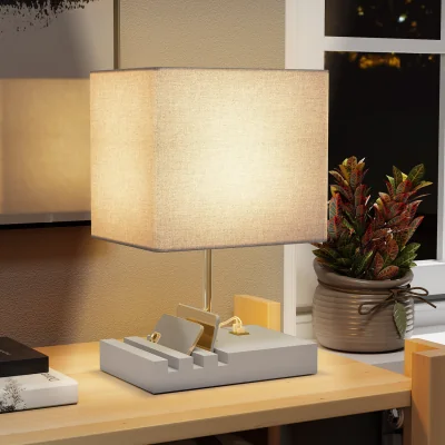 The Range HOMCOM Bedside Lamp with 3 Organiser Slots - Grey