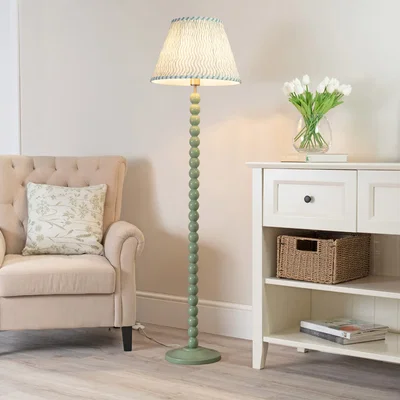 The Range Bobbins Sage Floor Lamp with Tapered Pleated Shade and LED Bulb - Green