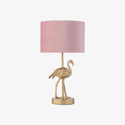 The Range Flamingo Table Lamp With Shade - Antique Gold Resin And Blush Pink Velvet