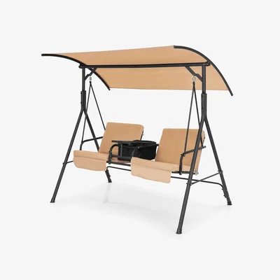 The Range Hammock Bench Chair with Center Tray - Brown