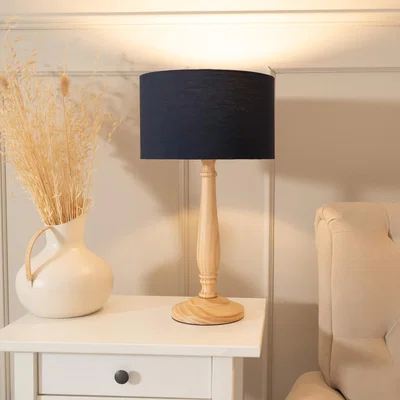 The Range Victoria Light Wood Table Lamp Drum Shade - Blue / Including Bulb
