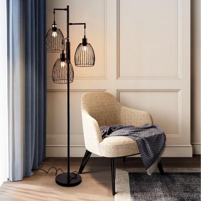 The Range Contemporary Industrial Style Three-Head Floor Lamp with Irregular Shade - Black