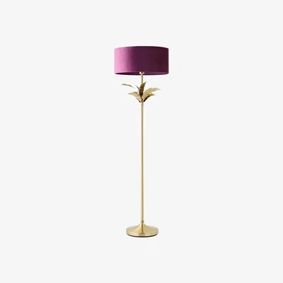The Range Christina Gold Leaves Metal Floor Lamp Squat Velvet shade - Pink / Yes - Plum / No