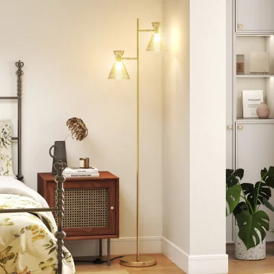 The Range HOMCOM Floor Lamp with Adjustable Dual Head - Gold Tone