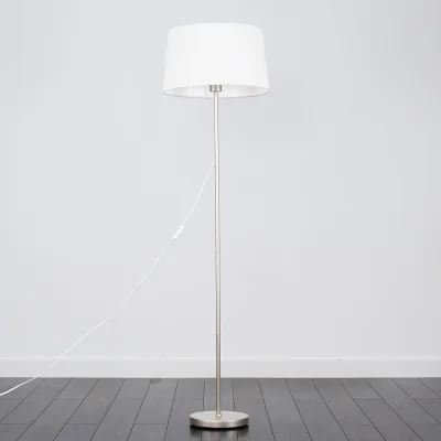 The Range Charlie Satin Nickel Floor Lamp with Faux Linen Shade - Silver