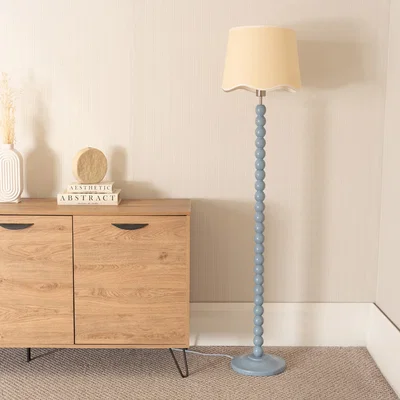 The Range Bobbins Floor Lamp with Linen Scallop Shade - Blue / Without Bulb