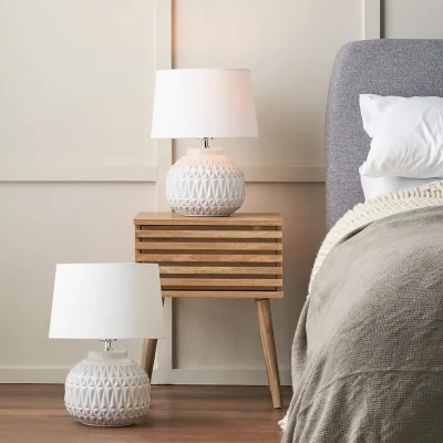 The Range Set of 2 Anneli Aztec Textured Ceramic Table Lamps - White