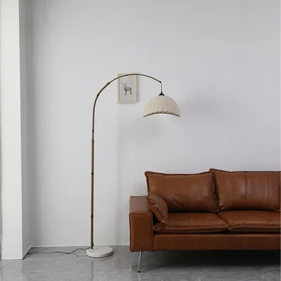 The Range Vintage Floor Lamp with Fabric Shade and Marble Base - White