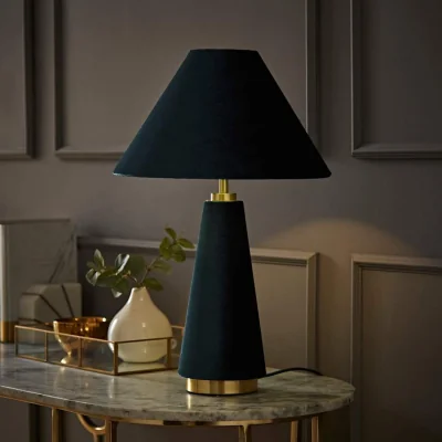 The Range Martha Conical Velvet Table Lamp - Teal / Yes