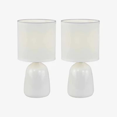 The Range Cleo Set Of 2 White Ceramic 26cm Lamps With Shades - White & White
