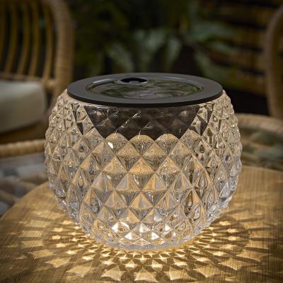 The Range Solar Powered Outdoor Diamond Pattern Glass Table Lamp - Clear