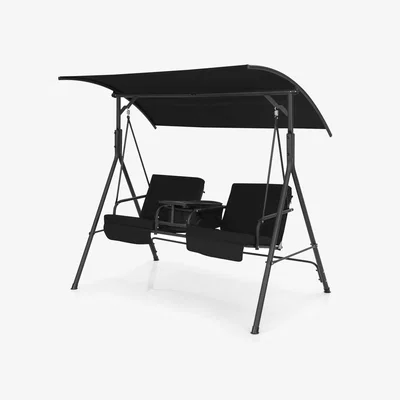 The Range Hammock Bench Chair with Center Tray - Black