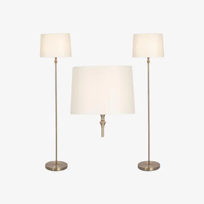 The Range Set Of 2 Winchester Floor Lamps - Antique Brass Plate And Cream Cotton
