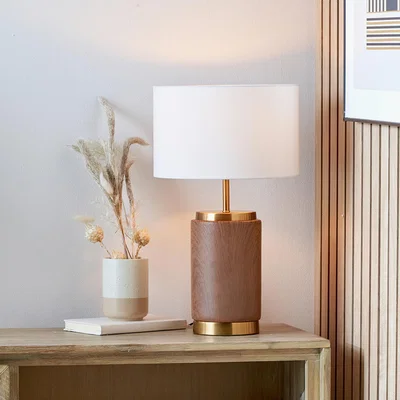 The Range Wood Effect Ceramic Table Lamp with Shade - Brown