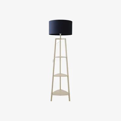 The Range Hiru Cream 3 Tier Shelf Floor Lamp with Drum Shade - Navy Blue / 3.1kg