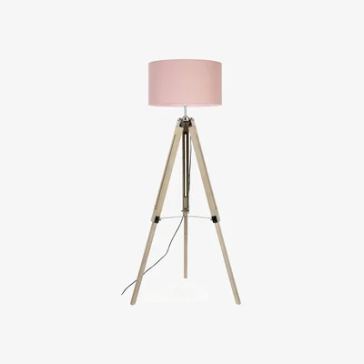 The Range Clipper Light Brown Tripod Floor Lamp Large Pink Shade - Pink