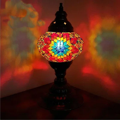 The Range Turkish Moroccan Table Desk Lamp Mosaic Glass CE - Style -25 - Red