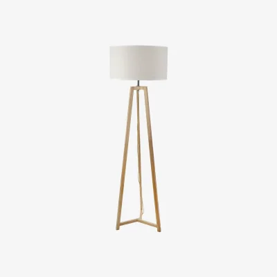 The Range Lottie Natural Wood Tripod Floor Lamp with Linen White Trim Lamp Shade - White / No - White
