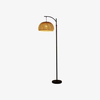 The Range Organic Bamboo Floor Lamp with Woven Dome Shade - Black