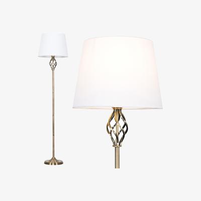 The Range Memphis Twist Antique Brass Floor Lamp with Large White Tapered Shade - Gold