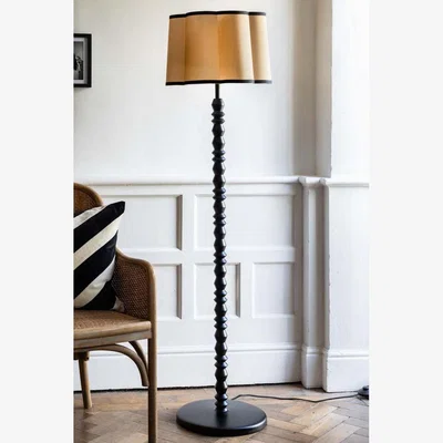Rockett St George Black Spindle Floor Lamp With Scalloped Shade