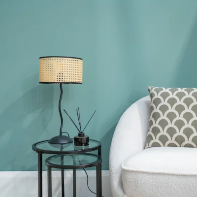 The Range Wiggle Table Lamp - Black / Natural Cane Shade